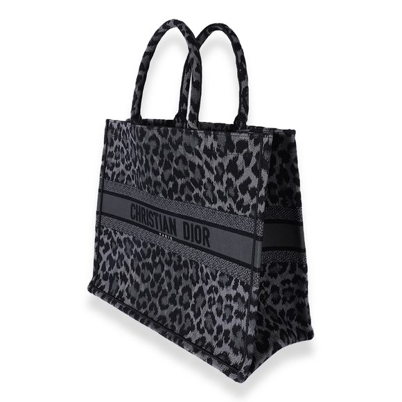 Christian Dior Black & Gray Leopard Mizza Embroidery Large Book Tote - Picture 2 of 7